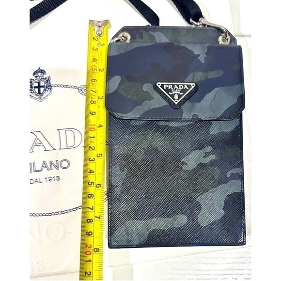 Prada Saffiano Leather Clutch Wristlet Phone Case with Lanyard Camouflage Print - Picture 13 of 15